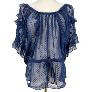 Rebecca Taylor Sheer Mesh Polka Dot Blouse Navy Size 2 Feminine Coquette